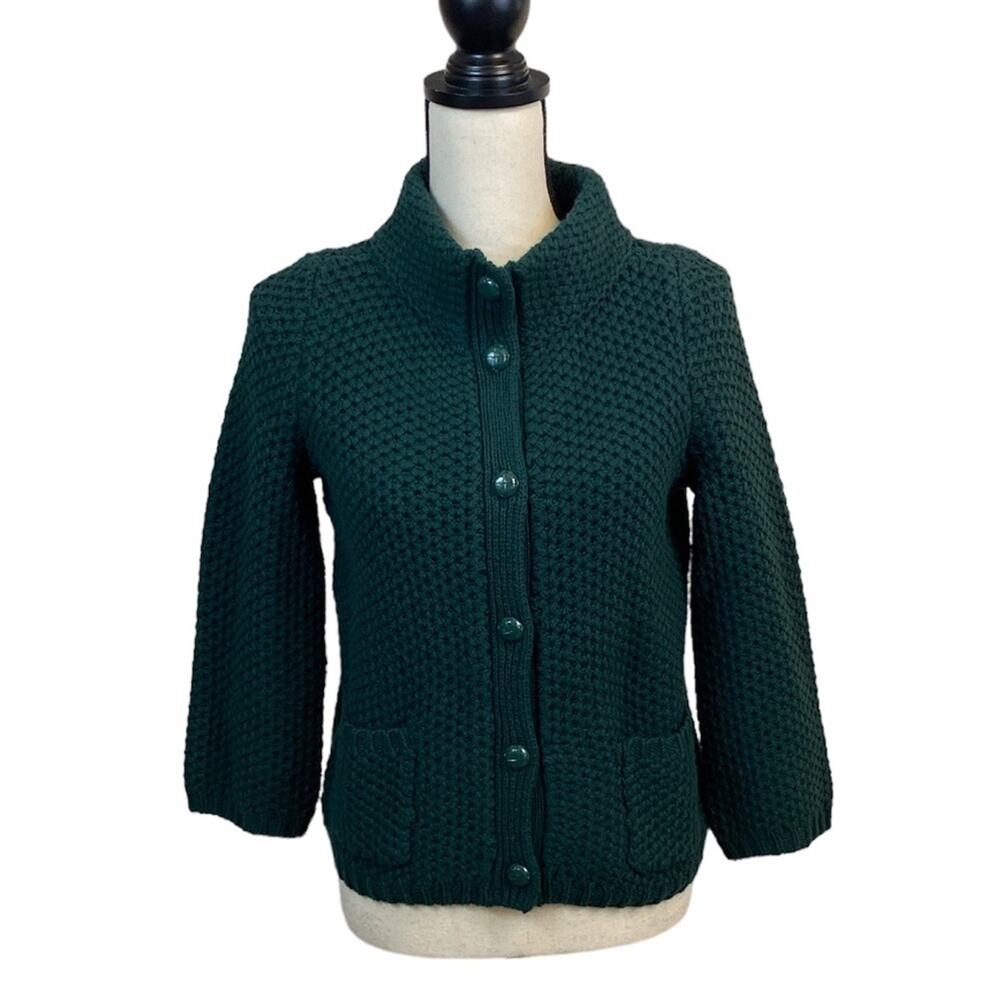 Talbots Chunky Knit Forest Green Cardigan Sweater Size SP